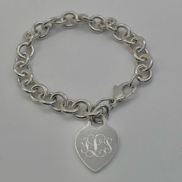 Tiffany & Co. Heart Tag Charm Initials “JSL” - Bracelet 8" Sterling Silver Round - Picture 14 of 16